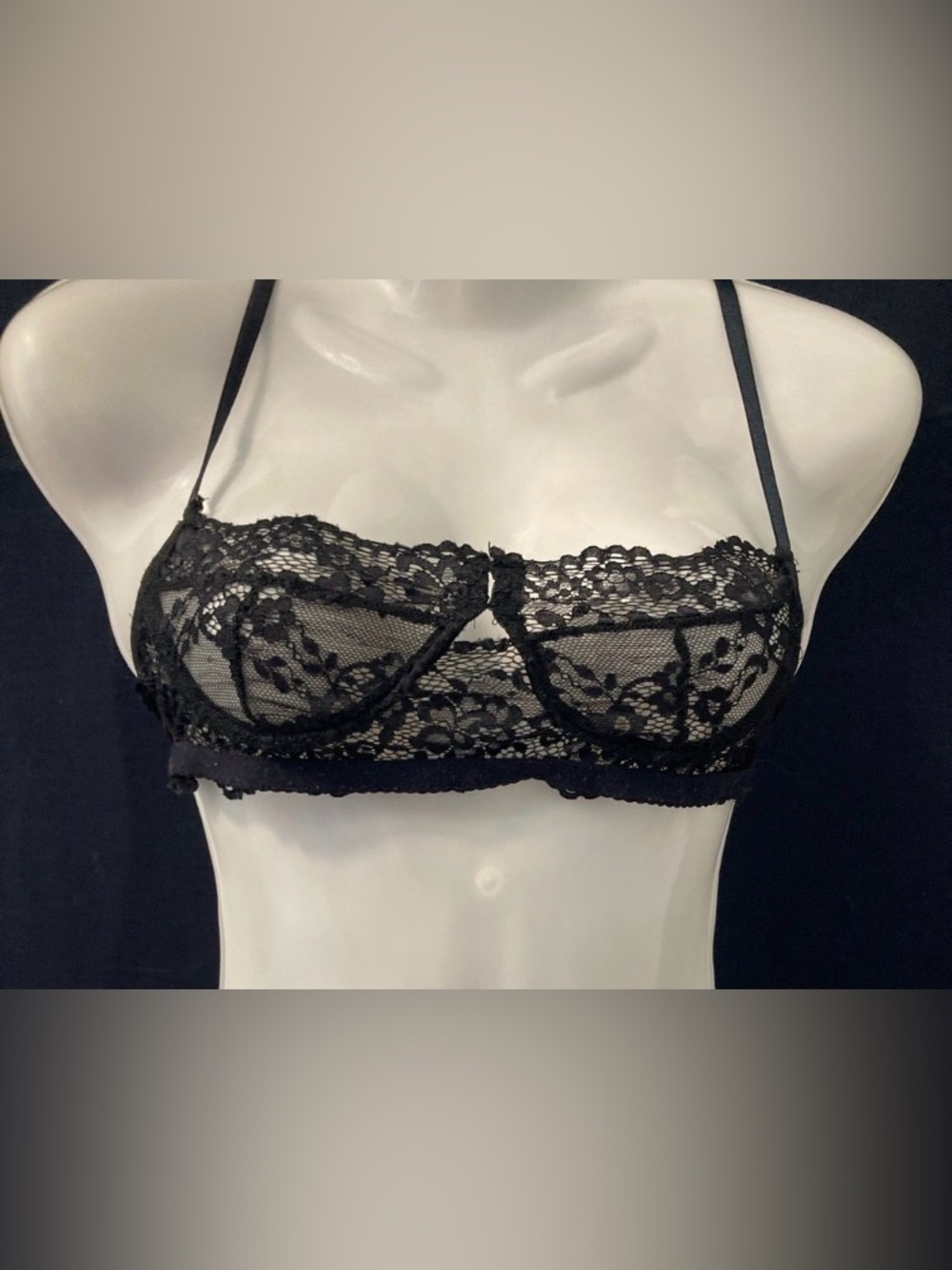 Black Sheer Lace Balconette Bra Small